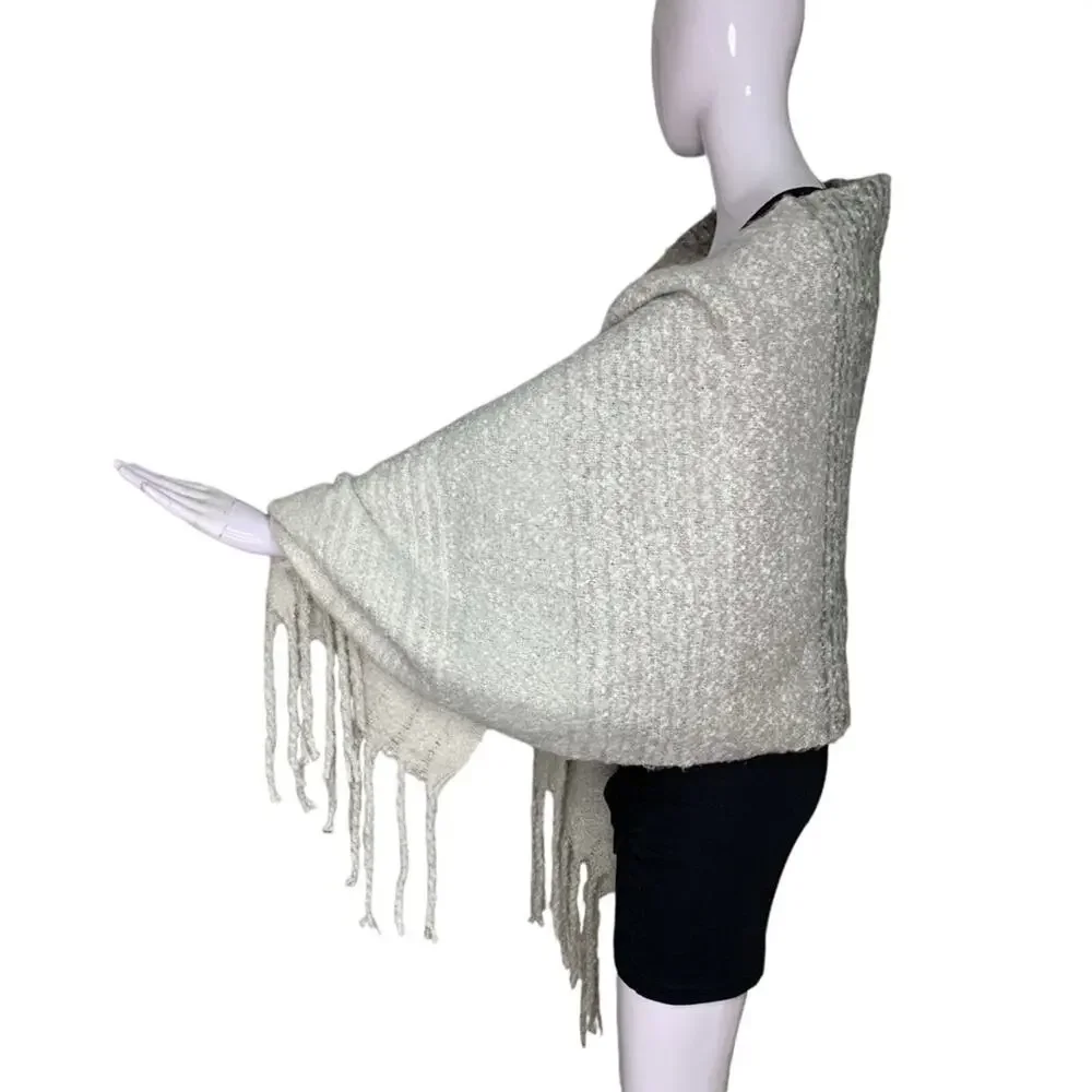 Mer-Sea Women's Wrap and Scarf Soft Ombre Gray to White Fringe Hem 80